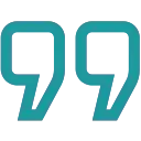 Teal-colored quotation marks symbol displayed on a white background.